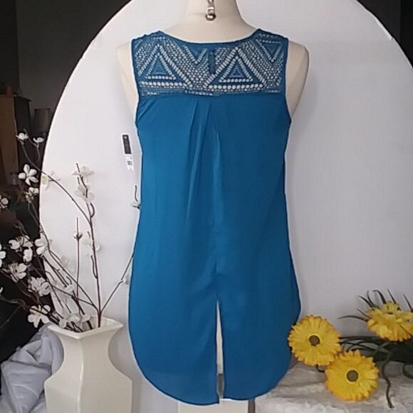 Massini Blue Sleeveless Tunic Style Blouse w/ Pleats New with Tags Size Small - Picture 2 of 12